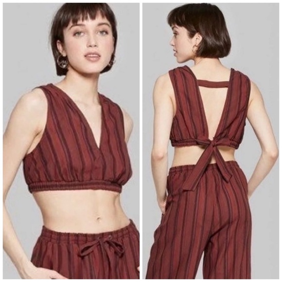 wild fable Tops - Wild Fable Striped V-Neck O Ring Tie Back Crop Top Red